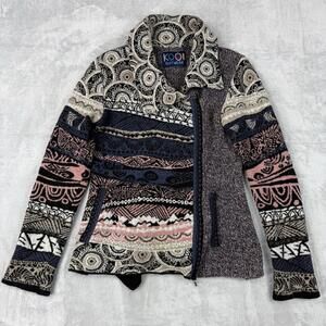 Vintage KOOI Knitwear Lambswool Full Zip Pattern Jacket Women’s M Boho Nordic